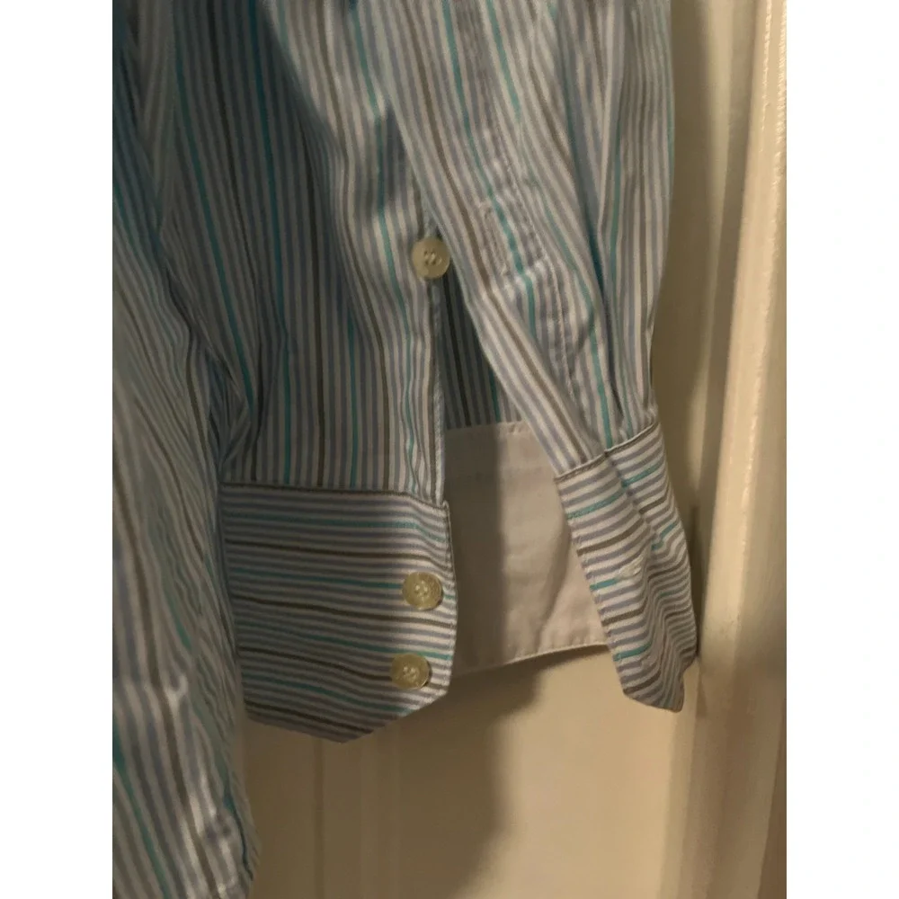 LACOSTE Mens 46 Modern Fit Striped Button Down Long Sleeve Dress Shirt *NOTE - Picture 6 of 8